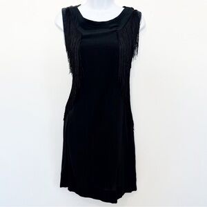 NWT REBECCA TAYLOR Silk Sleeveless Fringe Jersey Dress Black Gray Small